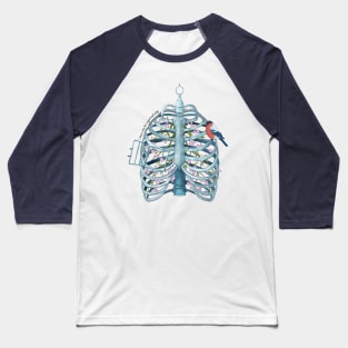 I know why the caged bird sings - Rib cage with bird & flowers Baseball T-Shirt